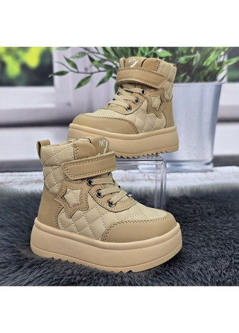 Бежевые повседневные зимние ботинки детские для девочки зимние на овчине Bessky