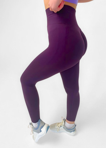 Сливовые демисезонные гладкие леггинсы женские с высокой посадкой фиолетовые (70153) FitFiesta