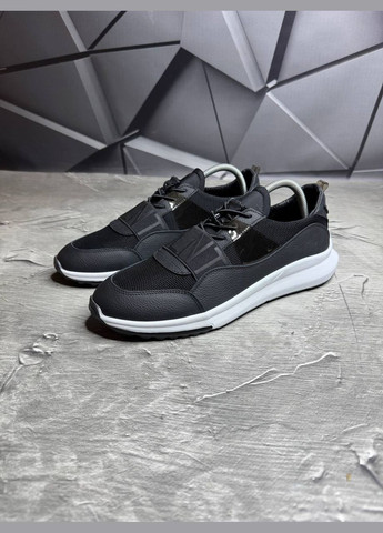 Чорні кросівка з натуральної шкіри та сітки No Brand