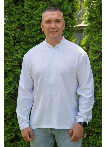 Белая мужская белая вышиванка с длинным рукавом и белой геометрической вышивкой для торжеств, 3xl лен (306445317)