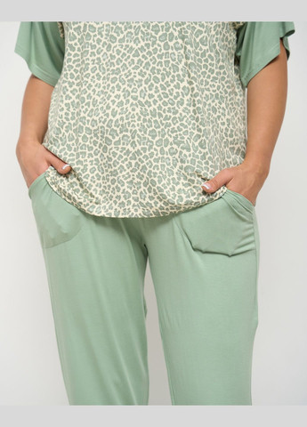 Оливковая (хаки) вискозный комплект со штанами и футболкой Nicoletta