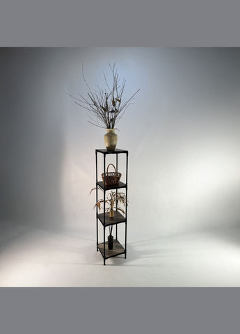 Металлическая напольная полка-стелаж для растений Troya, Зх уровневая черная H=1,45м МДФ ламинированные полочк Metaplant (346496899)