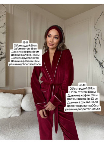 Рожево-коричнева зимня жіноча піжама з повʼязкою туніка + штани No Brand