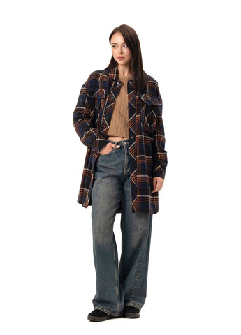 Темно-синє демісезонне Пальто-сорочка Тайра темно-синій Emass