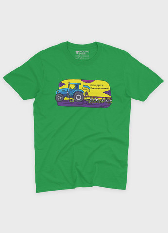 Зеленая демисезонная футболка для девочки с патриотическим принтом трактор (ts001-4-keg-005-1-097-g) Modno