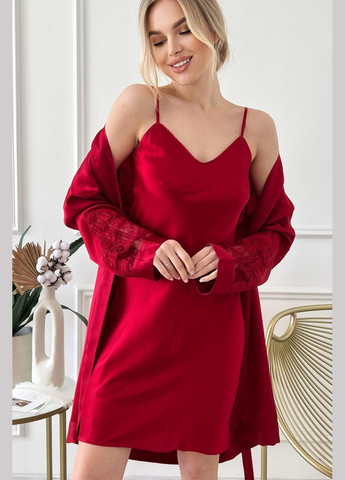Комплект халат и рубашка комбинация шелк Парма L Красный Silk Kiss (285716666)