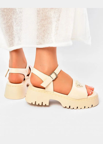 Жіночі шкіряні босоніжки на платформі 1513 Бежеві Seven (335973025)