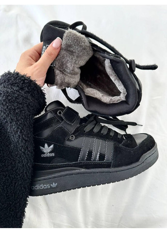 Чорні Зимовий кросівки чоловічі adidas forum black suede fur адідас форум No Brand