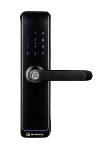 Розумний дверний біометричний замок SL7767BFW black (врізна частина 7068) SEVEN Lock (315343845)