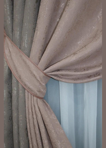 Штори для спальні 2 шт Штори 1,5 х 2,7 м + тюль 4 х 2,7 м Коричневий (П4К-014дк (1176-1174ш)) No Brand (306633875)