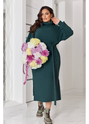 Изумрудное кэжуал платье свободного кроя с поясом платье-свитер Elfberg однотонное