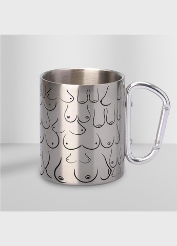 Чашка металева з принтом "Цицькомен" 300 мл з карабіном, срібляста No Brand (324262616)