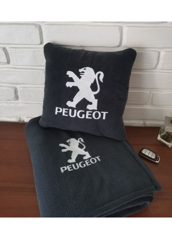 Автомобильный плед и подушка с вышивкой логотипа "PEUGEOT" подушка 40*40 см, плед 1.5*1.8 см No Brand (369717303)