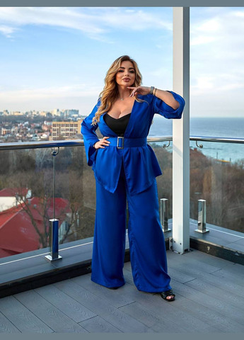 Жіночий костюм-двійка з шовку колір синій р.46/48 454688 New Trend (290111724)
