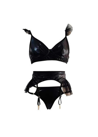 Черный демисезонный соблазнительный кожаный комплект с чулковыми подвязками - черный - s/m - эротическое белье drive No Brand
