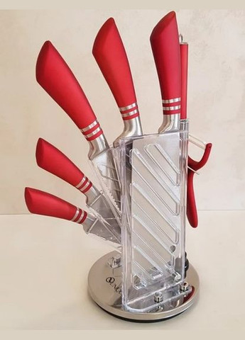 Набір кухонних ножів на 9 предметів з ножицями та овочечисткою червоний (2075750404) Unique UN-1832 червоний, пластик, нержавіюча сталь