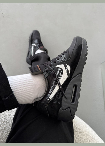 Чорні Осінні кросівки чоловічі і жіночі nike air max 90 x off-white black | найк аір макс 90 чорні No Brand
