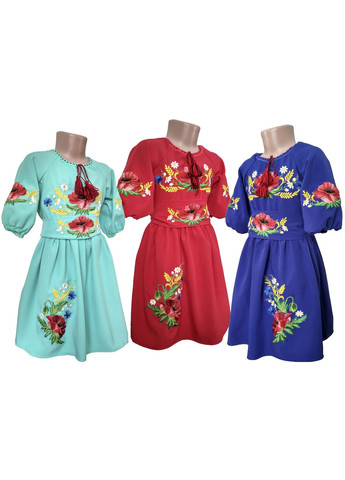 Красная детское вышитое платье для девочки мак-колоски красное НоКо узор цветочный (307172891)