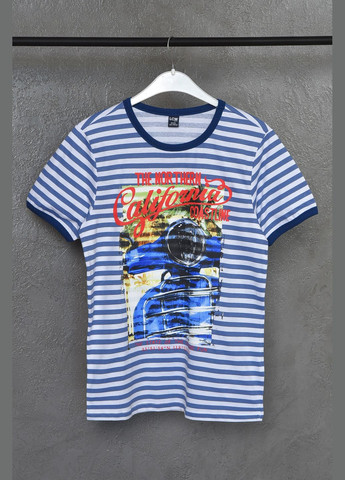 Синяя летняя футболка детская для мальчика сине-белого цвета Let's Shop