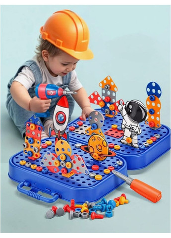 Детская мозаика-конструктор в чемоданчике «Астронавт» 351 элемент Электрическая дрель шуруповерт 2D и 3D No Brand (363042346)