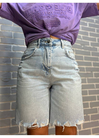 Шорти жіночі джинсові Women Denim 355-974 бермуди рвані довжина до коліна No Brand (304548502)