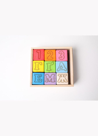 Дитяча іграшка. Кубіки фарбовані букви+цифри (укр.) 4х4см. Екопродукт. 9шт. HM furnitura (330602190)