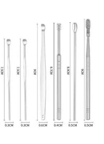 Багаторазові інструменти для чищення вух, 6 шт в кейсі No Brand (316462655)