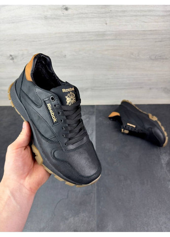 Чорні чоловічі шкіряні зимові кросівки No Brand