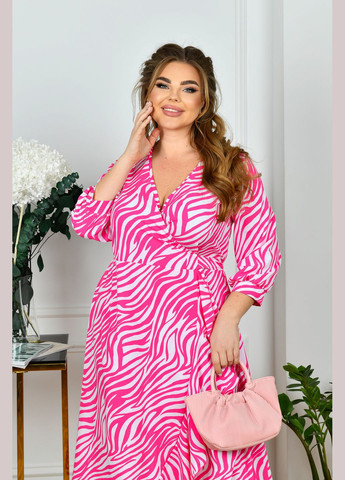 Розовое повседневный платье с поясом на запах на запах No Brand зебра