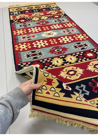 Плетений бавовняний килим Shana Karde 80Х200 см. Бордовий з блакитним. No Brand (366376733)