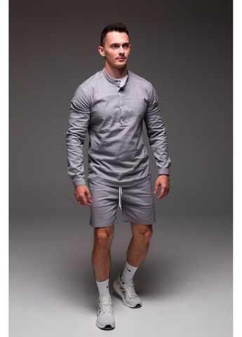 Сірий літній стильний чоловічий літній комплект із натурального льону з шортами, з сорочкою Vakko