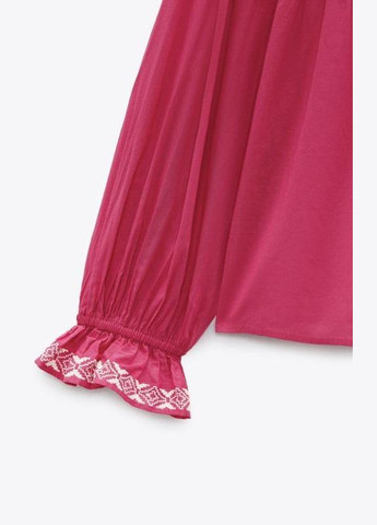 Рожева вишита блузка вишиванка сорочка орнамент рожева бавовняна оверсайз Zara