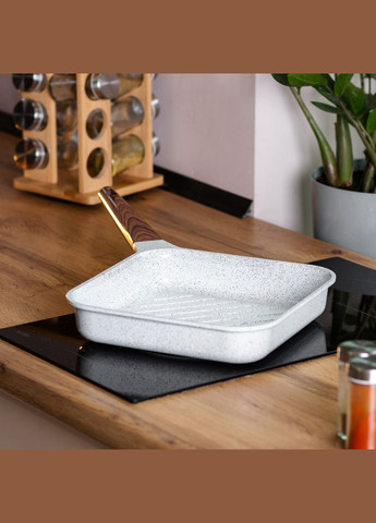 Сковорода-гриль алюмінієва, квадратна, 2,5 л, з антипригарним покриттям, 24 см White MGC (356460408)