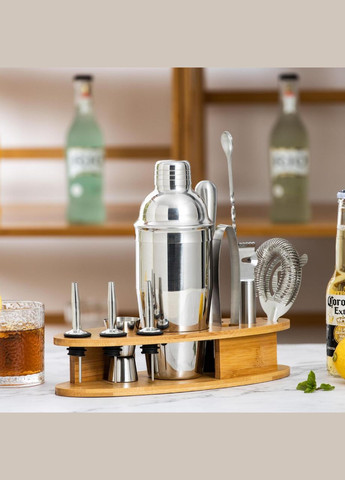 Набор для бара 11 в 1 для приготовления коктейлей Basimc 750 мл с деревянной подставкой, набор бармена (R051365 No Brand (349844425)