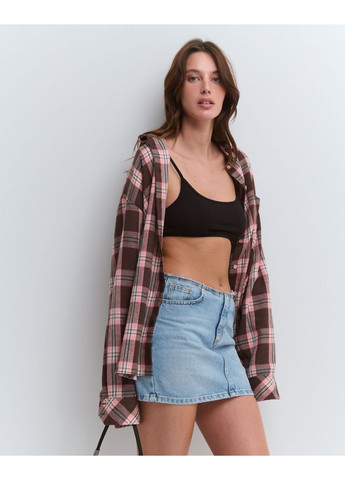 Сорочка oversize в коричнево-рожеву клітинку JUL (361162527)