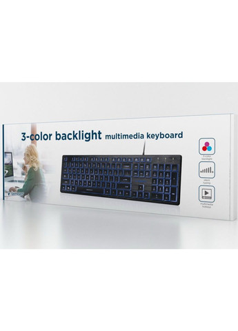 Тихая клавиатура с подсветкой Black (черная), USB, проводная, мембранная Gembird 3-Color Backlight (358202034)
