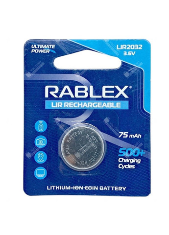 Аккумулятор Li‑Ion LIR2032 (перезаряжаемая CR2032) Rablex (369513241)