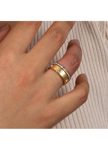 Набор колец "Клевер" с блестящим цирконом из нержавеющей стали, золотистые No Brand (372577250)