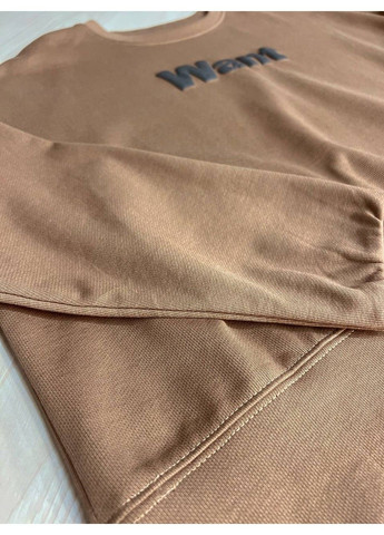 Коричневый свитшот женский u s 293 широкий оверсайз трикотаж надпись want (330642297)