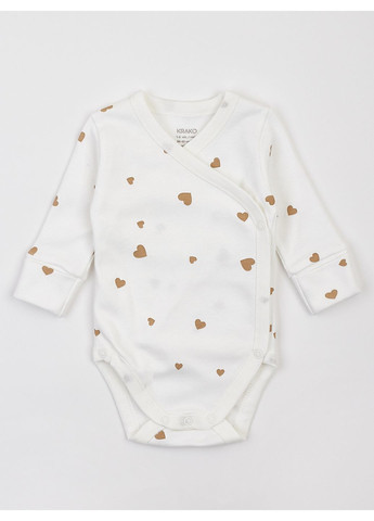 Молочный детский комплект для новорожденных бежевые сердечка (боди,ползунки и шапочка) KRAKO