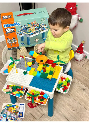 Детский игровой многофункциональный столик с конструктором и стульчиком 3 в 1 на 128 деталей Iblock (327217253)