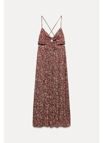 Бордова сукня міді з принтом і вирізами Zara