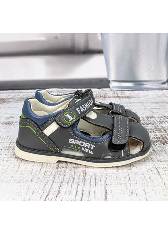 Серые повседневные босоножки детские сандалии для мальчика СВТ.Т на липучке