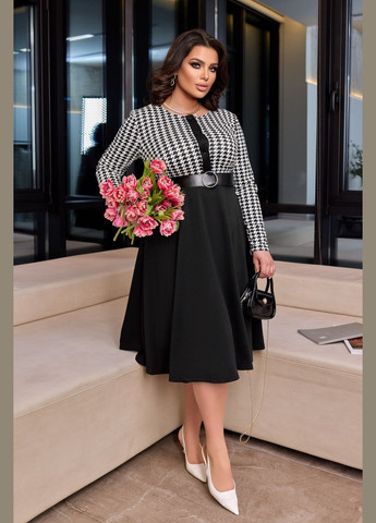 Чорна женское комбинированное платье цвет гусиная лапка р.48/50 451706 New Trend