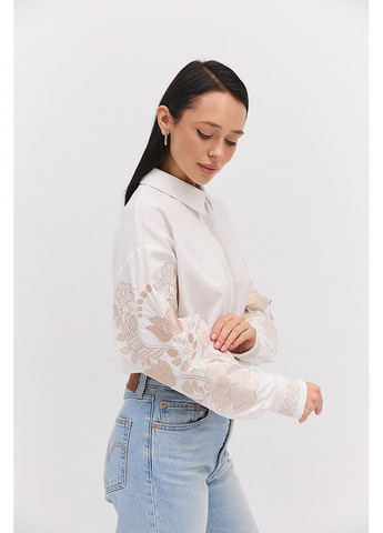 Молочная женская вышиванка молочная с золотыми цветочными и геометрическими узорами Arjen лен (317233829)