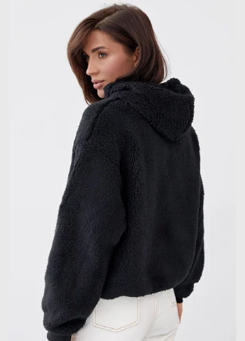 Женское худи с экомеха и надписью New York - черный Lurex (330988749)