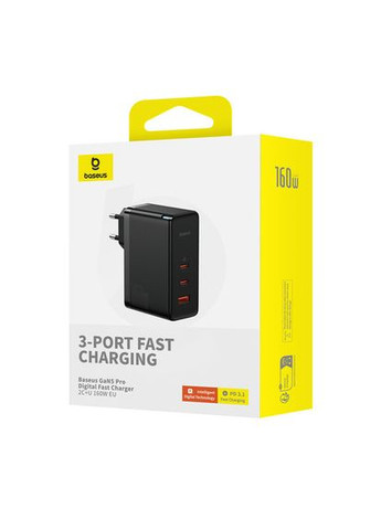Зарядний пристрій блок і кабель 240W GaN 5 Pro 160 W 1U+2C (P10110825113-00) чорний Baseus (283022601)