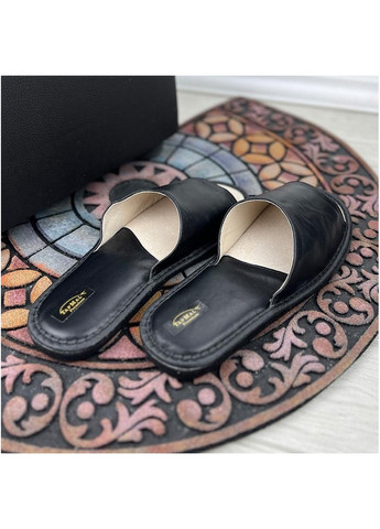 Черные чоловiчi шкiрянi тапочки вiдкритi vs-0040200-5 чорнi Luck Line