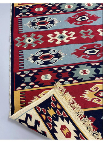 Плетений бавовняний килим Shana Karde 120Х180 см. Бордовий з блакитним. No Brand (366293881)