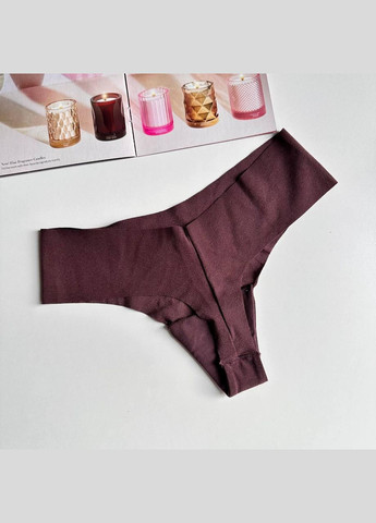 Трусики-стрінги жіночі безшовні PINK No-Show Thong Panty коричневі Victoria's Secret (314768759)